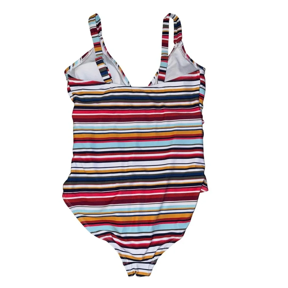 Anne Cole Striped One Piece Swimsuit Square Neck Back Tie Womens‎ Size 12